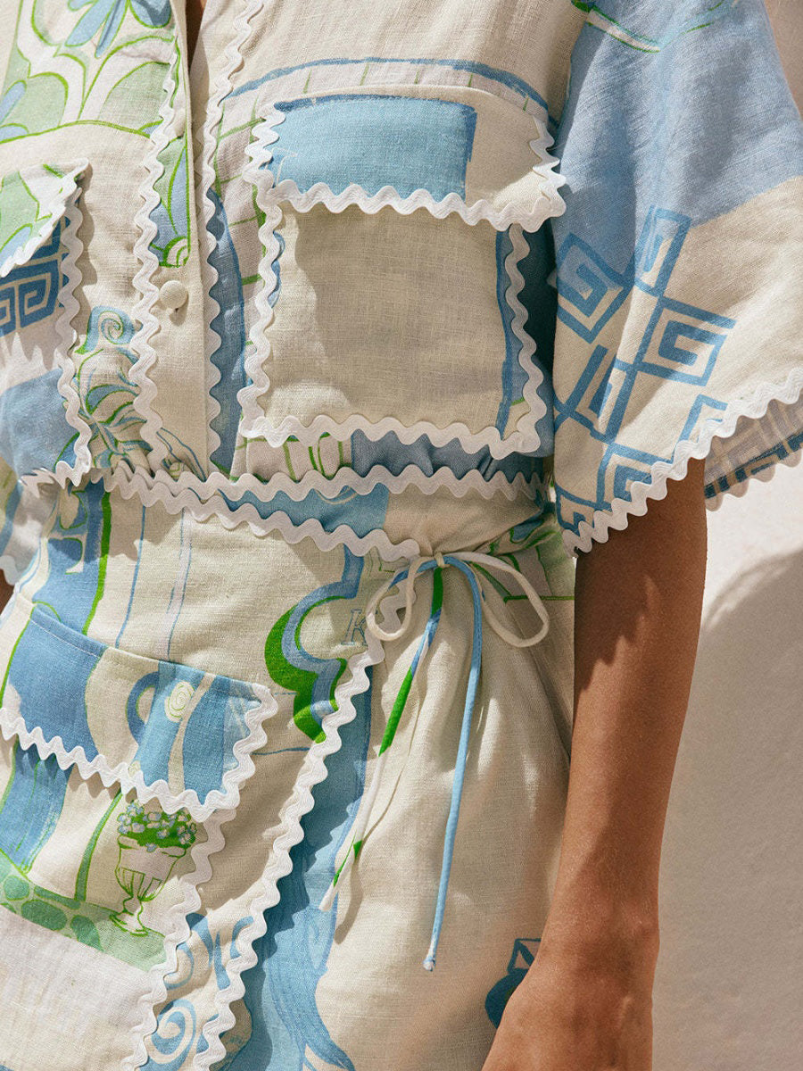 Zestaw w Kwiatowy Wzór – Krótki Rękaw i Kopertowa Mini Spódnica