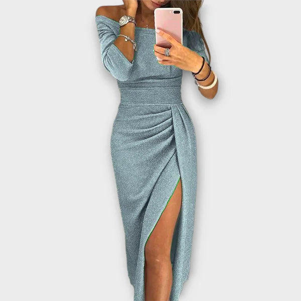 Mila – Elegancka Sukienka z Odkrytymi Ramionami