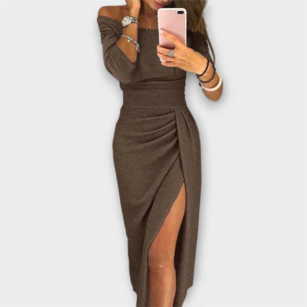 Mila – Elegancka Sukienka z Odkrytymi Ramionami