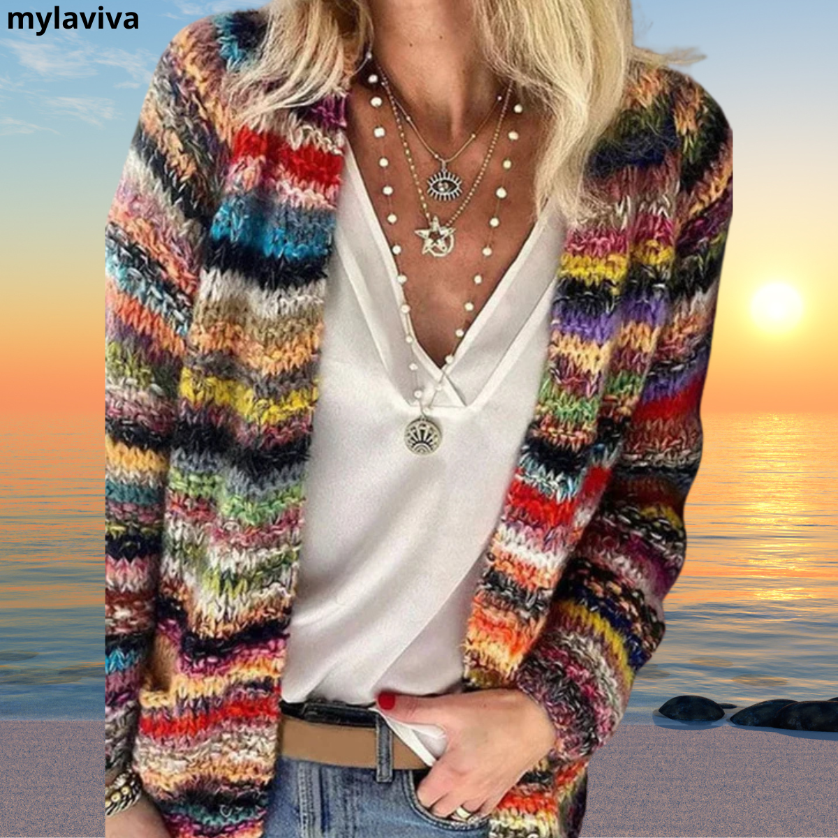 Multicolour Damski Kardigan w Paski – Stylowy, Wygodny i Pełen Kolorowego Uroku