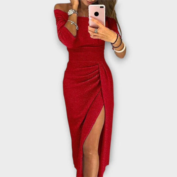 Mila – Elegancka Sukienka z Odkrytymi Ramionami