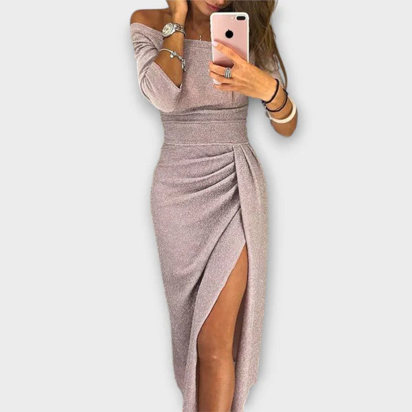 Mila – Elegancka Sukienka z Odkrytymi Ramionami