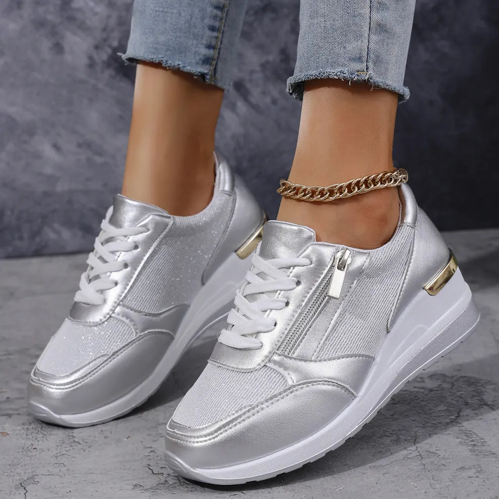 Agnieszka Damskie ortopedyczne sneakersy ze sznurowaniem i bocznym zamkiem – komfort i styl na co dzień