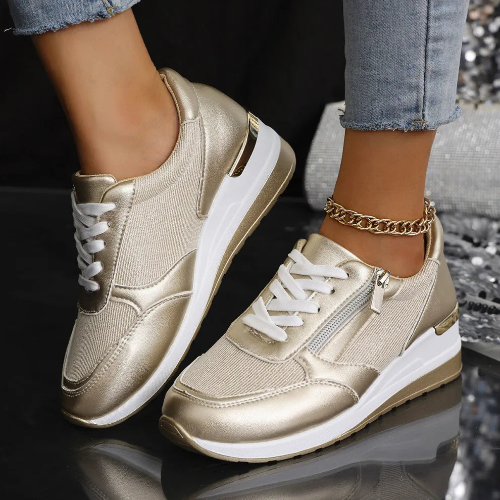 Agnieszka Damskie ortopedyczne sneakersy ze sznurowaniem i bocznym zamkiem – komfort i styl na co dzień