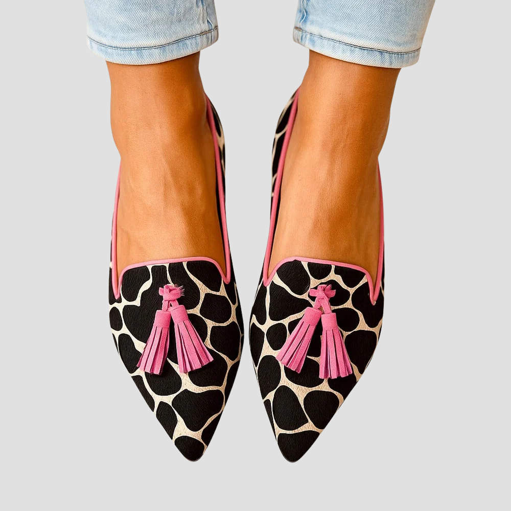 Maja Kobiece loafersy premium z printem i frędzlami