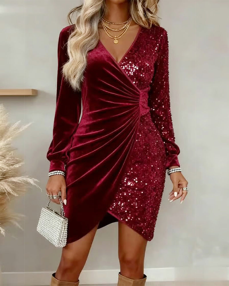 Marlena | Świąteczna Sukienka Midi z Eleganckim Dekoltem w Serek
